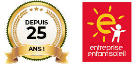 Image indiquant que Vitres.net existe depuis 25 ans et est certifiée Entreprise Enfant Soleil étant important de redonner en plus du lavage de vitres